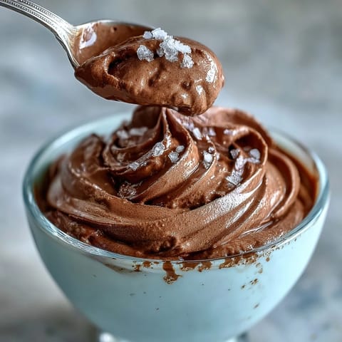 A rich and creamy high-protein chocolate yogurt mousse with a silky smooth texture, perfect for a guilt-free dessert or snack.