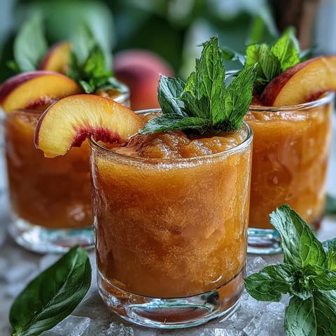 Juicy Peach Iced Tea Slush Cups, a frosty summer treat perfect for cooling down.