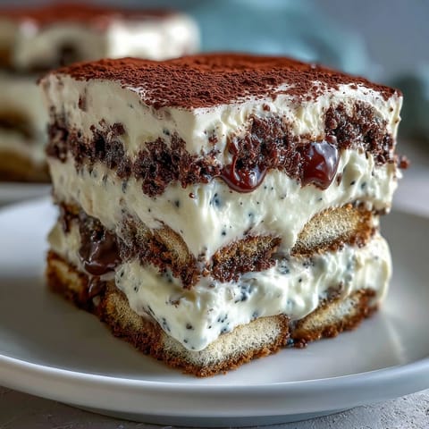 Delicious black sesame tiramisu, artfully chilled with a dusting of seeds.