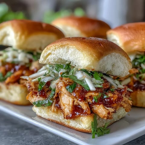 Juicy Apple BBQ Chicken Mini Sandwiches piled high, ready to be devoured.