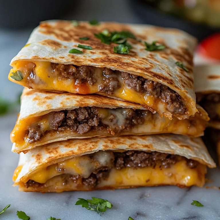 A stack of cheeseburger quesadillas.