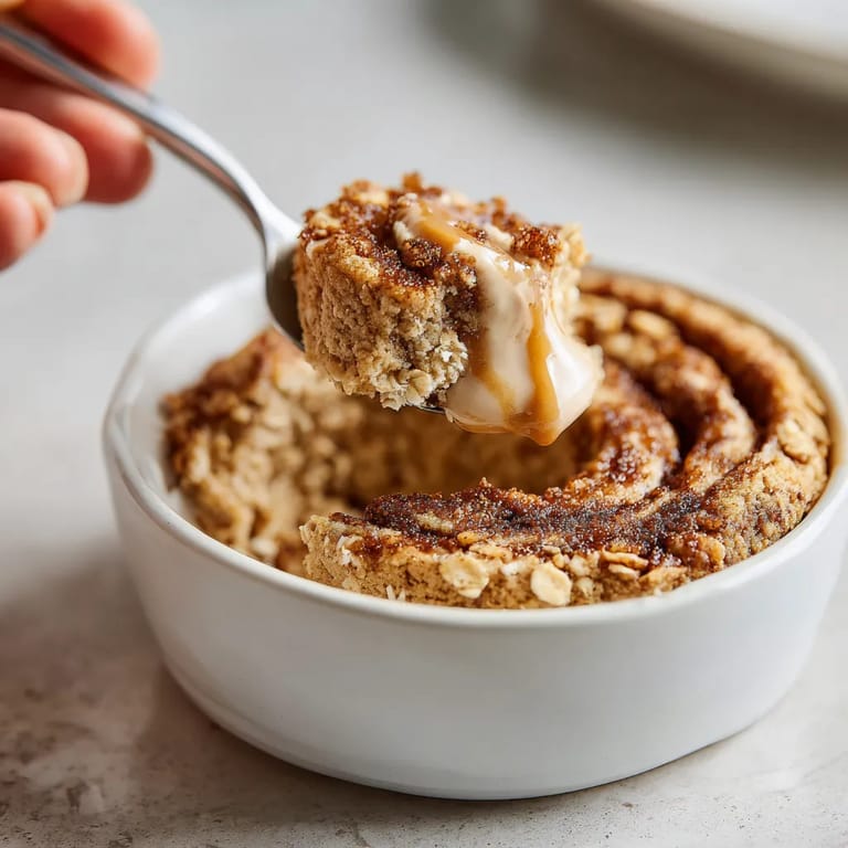 A person is eating a cinnamon swirl protein cake.