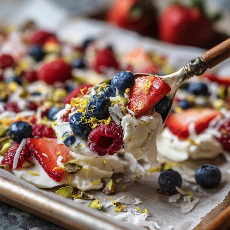 A spoon is scooping up frozen yogurt with berries.