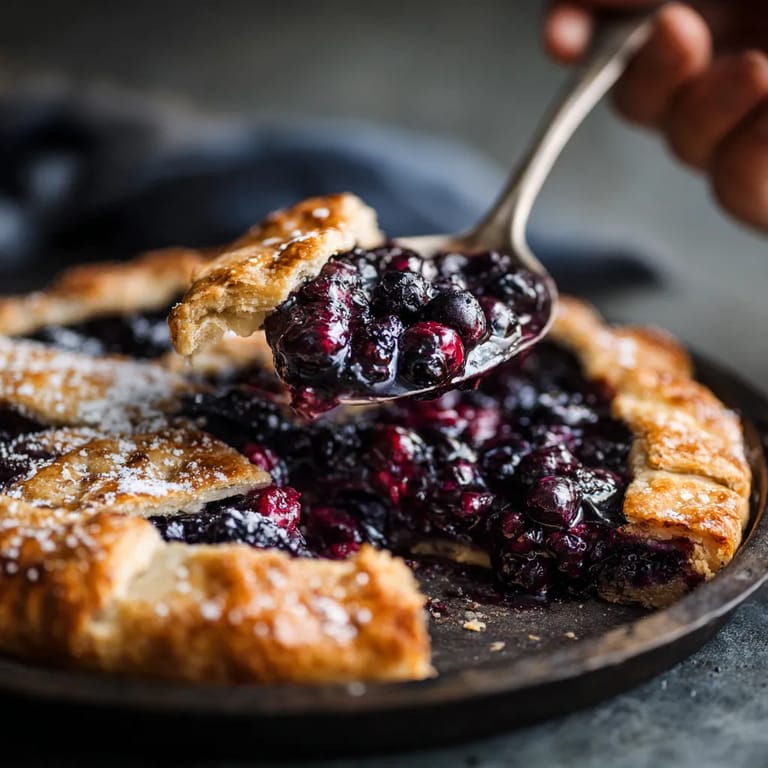 A person is eating a blueberry galette.