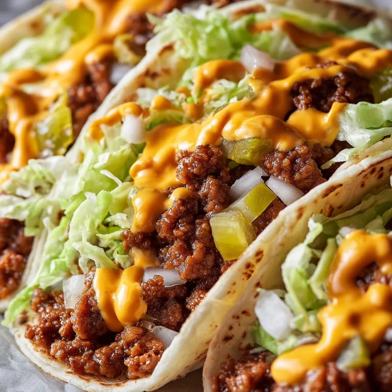 A close up of a delicious Big Mac Smash Taco.