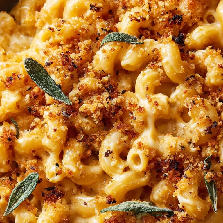 A close up of a delicious mac and cheese dish.