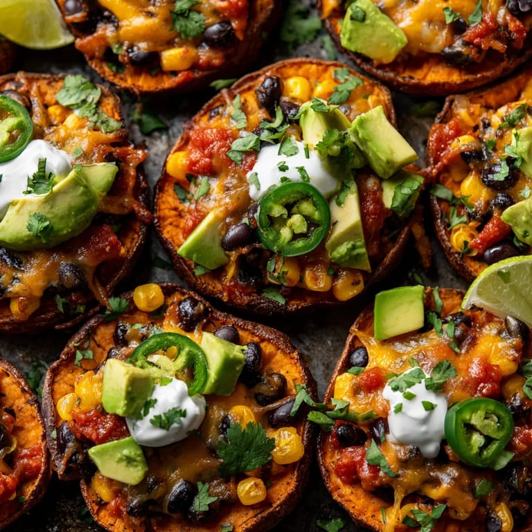 A plate of loaded sweet potato nachos.