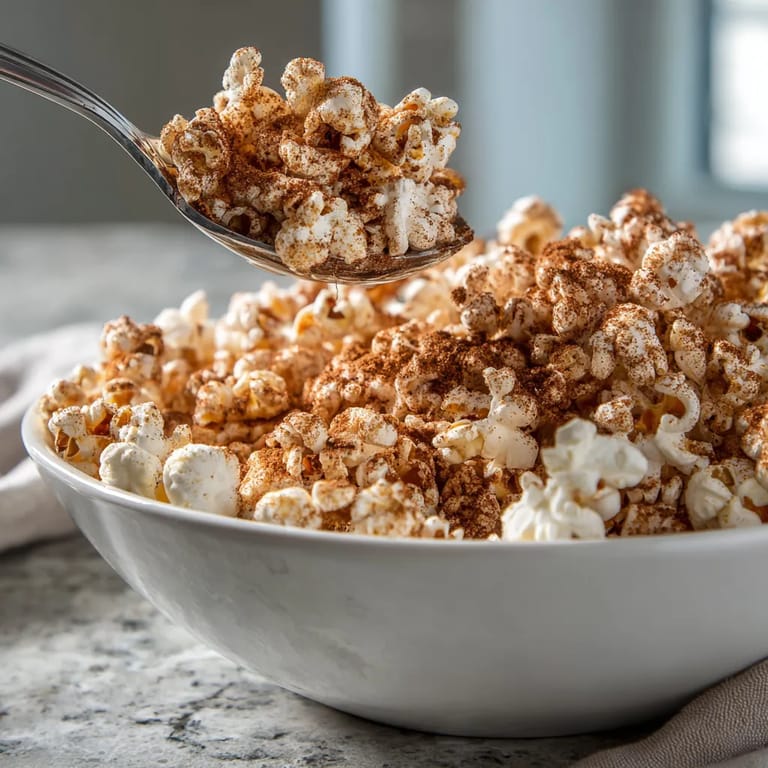 A bowl of popcorn with cinnamon and sugar.
