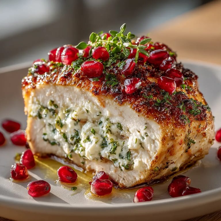 A stuffed chicken with pomegranate and ricotta cheese.