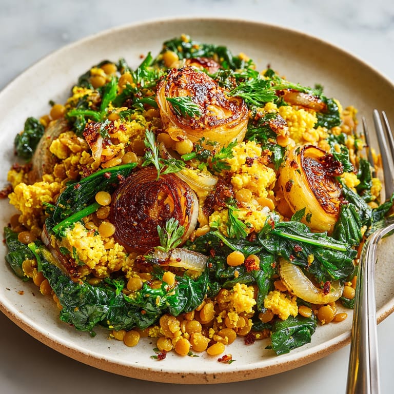 A plate of food with spinach and onions.