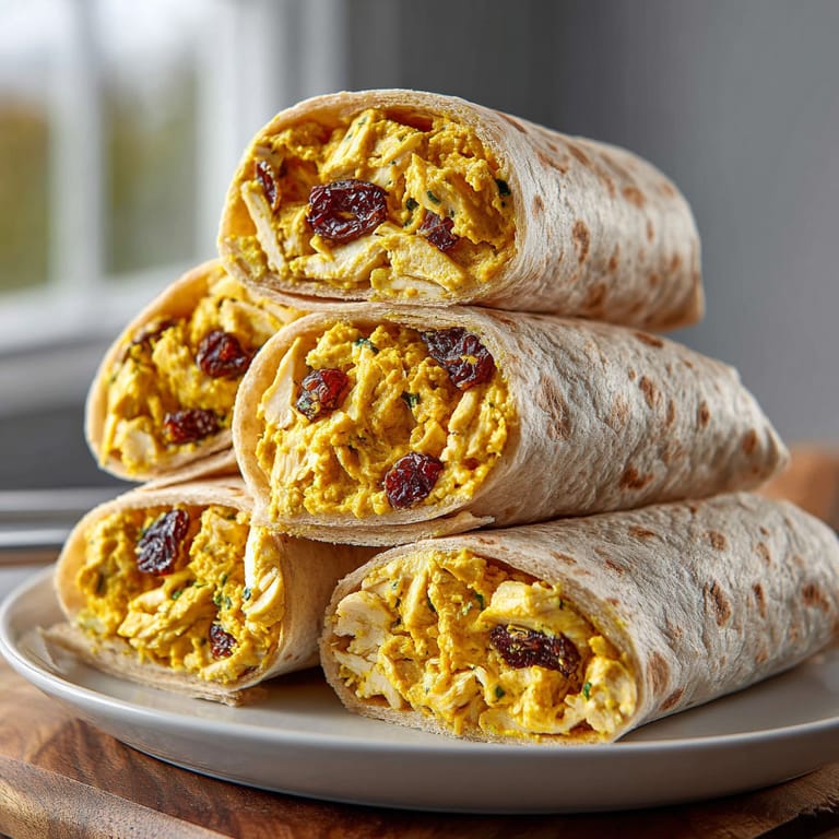 A stack of curried chicken wraps.