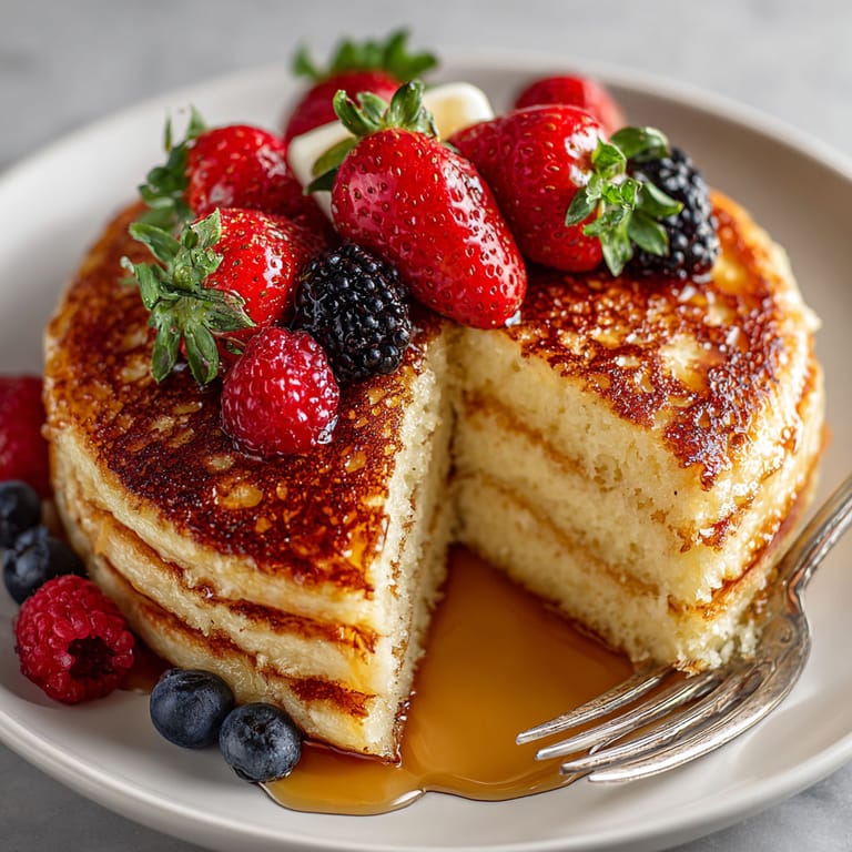 A slice of light lemon ricotta pancakes.