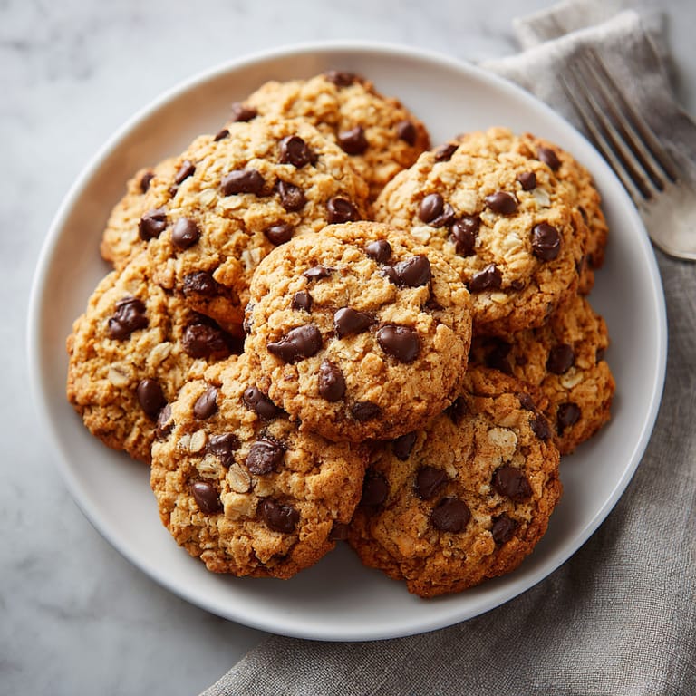 A plate of chocolate chip cookies.
