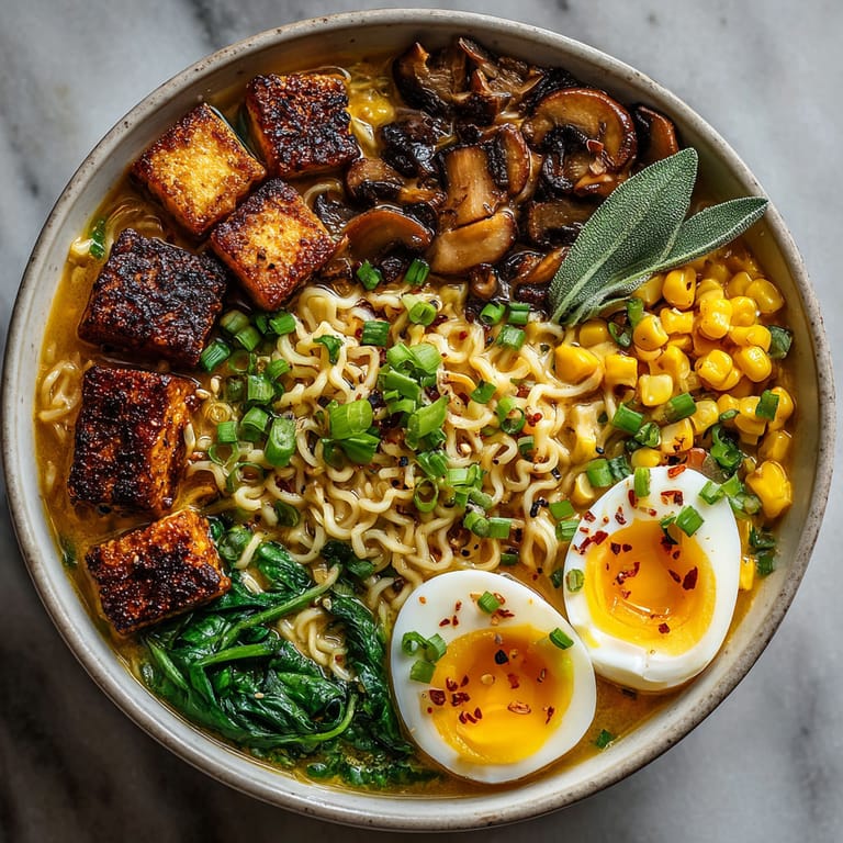 A bowl of Pumpkin Miso Ramen with Crispy Sage.