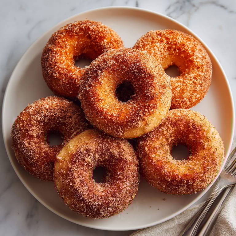 A plate of sugar coated donuts.