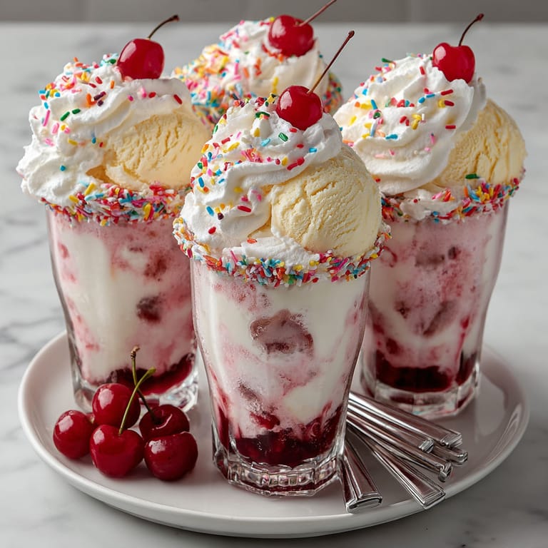 Three glasses of cherry-coded rebel float ice cream floats.