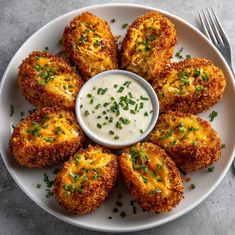 Buffalo Chicken Croquettes with Spicy Ranch on a platter, garnished for a festive gathering.