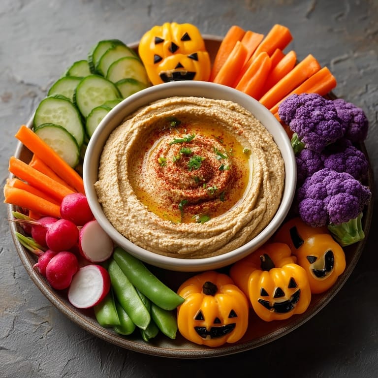 Homemade black bean hummus with festive veggies, a kid-friendly dip for fun gatherings.