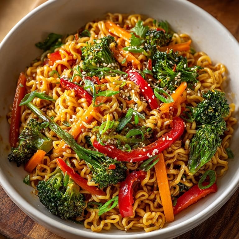 Budget Ramen Stir Fry with toasted sesame seeds and fresh cilantro, quick, and delicious.