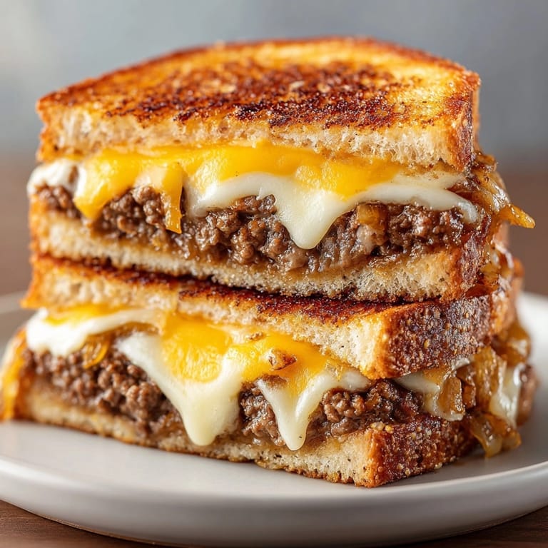 Homemade Patty Melt Grilled Cheese recipe: crusty rye bread encasing melted cheese and savory goodness.