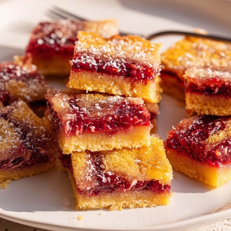 Homemade Thanksgiving Cranberry Mochi Squares, sliced—a festive, gluten-free dessert with a tart cranberry layer.