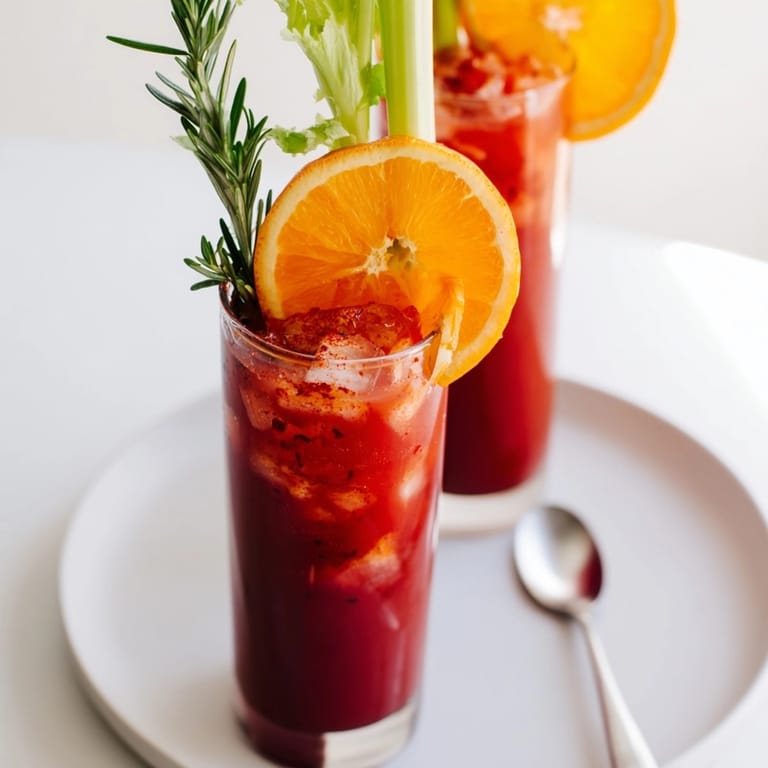 Homemade Spicy Fall Mocktail in tall glasses; imagine savory, smoky, subtly tangy flavors.