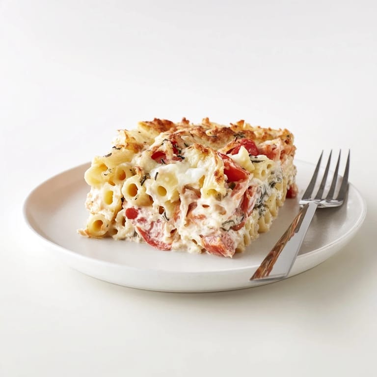 Easily shareable Alfredo Ricotta Tomato Casserole, perfect for family gatherings and weeknight meals.