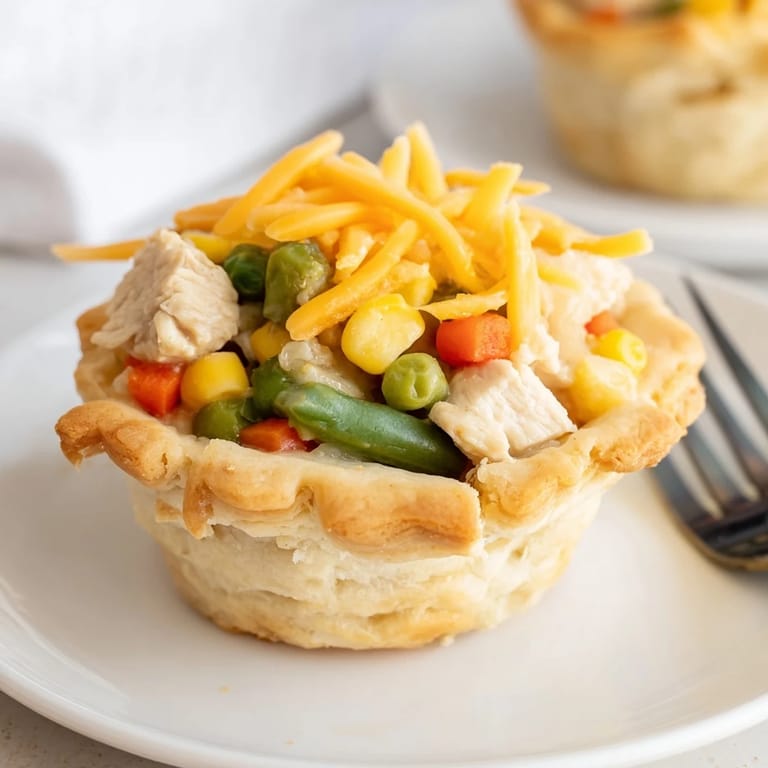 Golden biscuit cups filled with creamy Cajun chicken and veggies, great for gatherings.