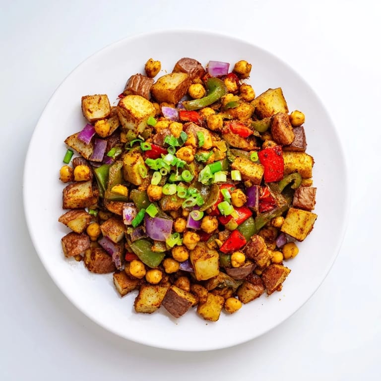 Flavorful breakfast hash with chickpeas, vegetables, and a kick of Cajun seasoning.