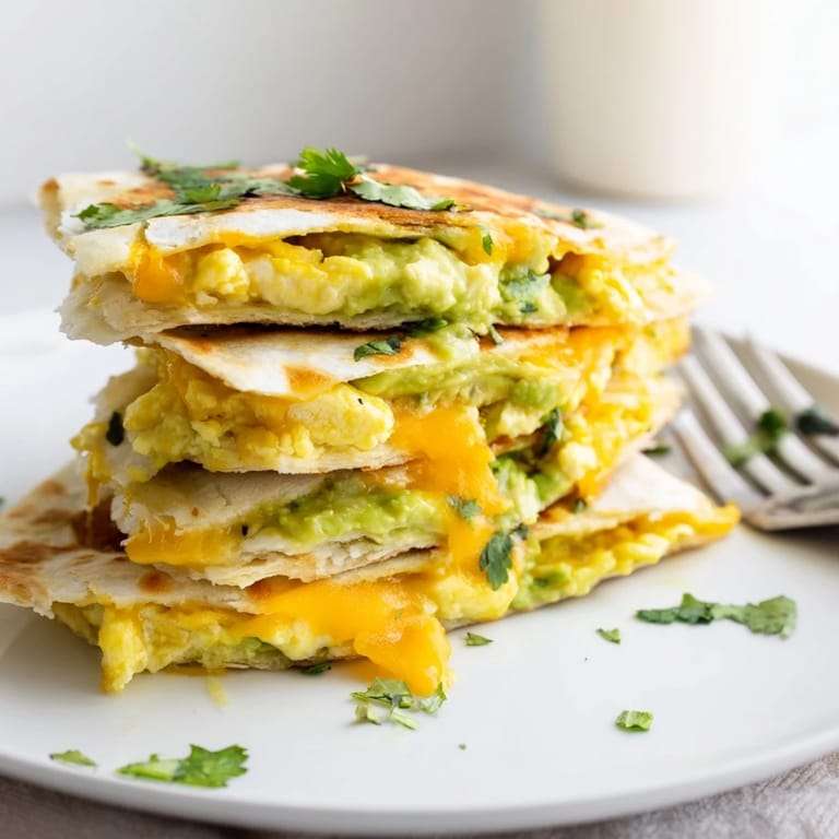 Mouthwatering Avocado Egg Cheddar Quesadillas, crispy and warm, perfect for breakfast gatherings.