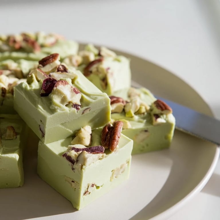Delicious matcha white chocolate fudge, perfect for festive gatherings and dessert tables.  