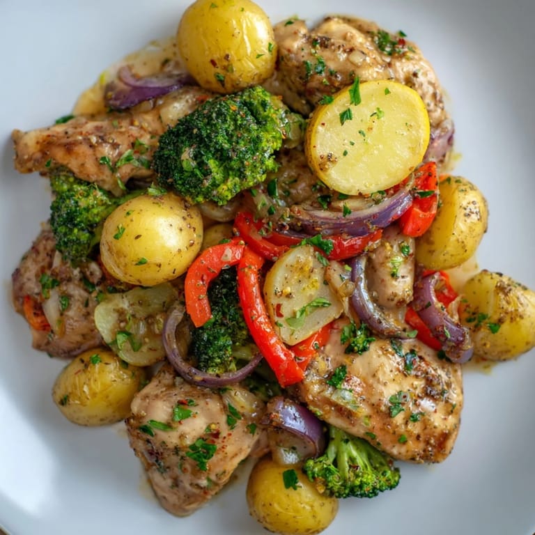 Aromatic Lazy Gourmet Chicken & Vegetable One-Pot with colorful veggies and fresh parsley.  