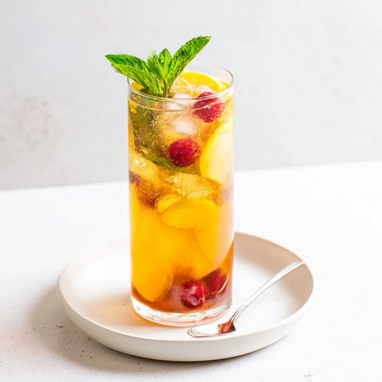 Homemade kombucha-style mocktails brewed with fresh berries and zesty lemon slices.  