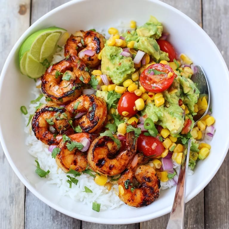 Light and refreshing Easy Grilled Shrimp Bowl, bursting with summer flavors.  