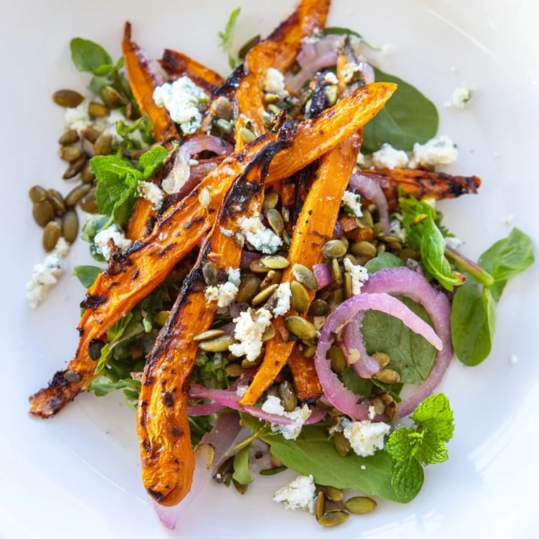 Vibrant Roasted Carrot & Feta Salad with caramelized carrots and zesty dressing served fresh.  
