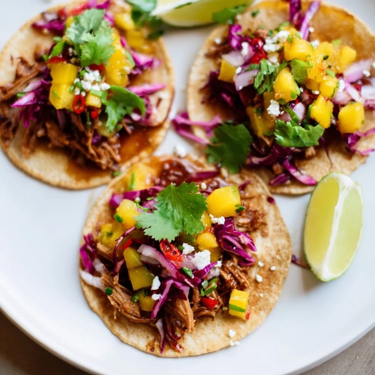 Mouthwatering duck confit tacos served with fresh cilantro and lime wedges.