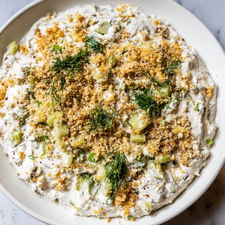 This amazing Fried Pickle Dip features golden, crunchy panko atop a savory, dill-infused dip.
