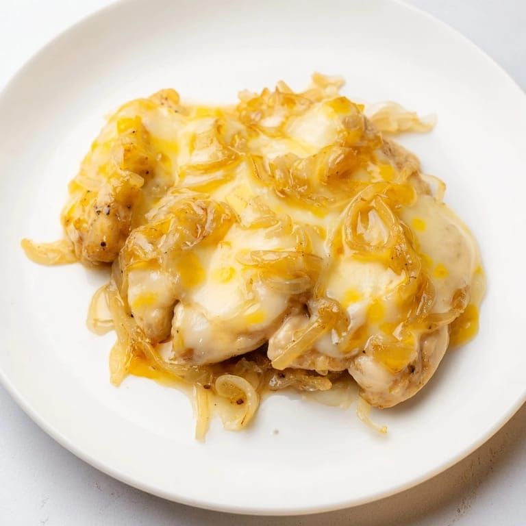 Imagine savory, gluten-free, Instant Pot French Onion Chicken, topped with melted cheese, ready to be devoured.