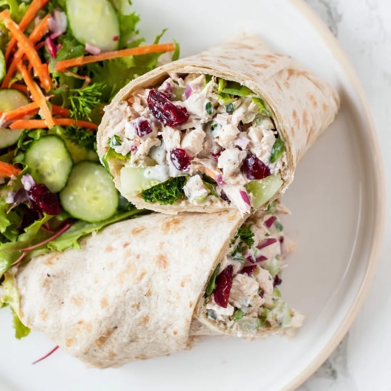 These hearty Cranberry Relish Chicken Salad Wraps showcase a creamy filling loaded with fresh vegetables.