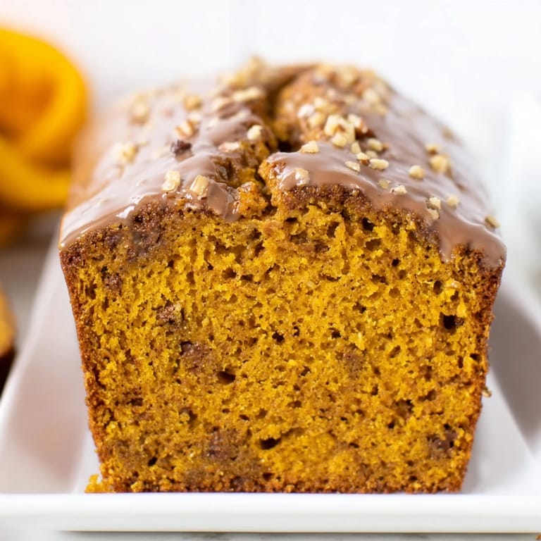 Close-up of a mug of freshly baked pumpkin bread, showcasing its fluffy, inviting texture.