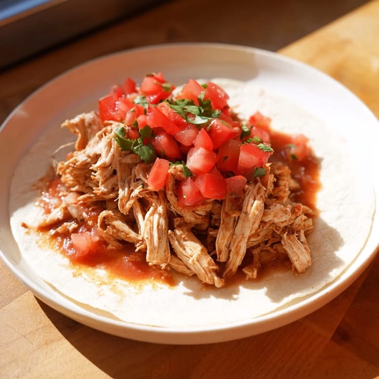 A vibrant close-up of slow-cooked Crock-Pot Shredded Chicken Tacos with a smoky, savory aroma.
