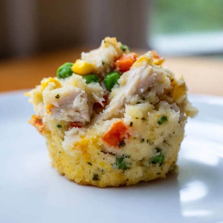 Mouthwatering close-up of Mini Chicken Pot Pie Cornbread Muffins, perfect for a flavorful appetizer.