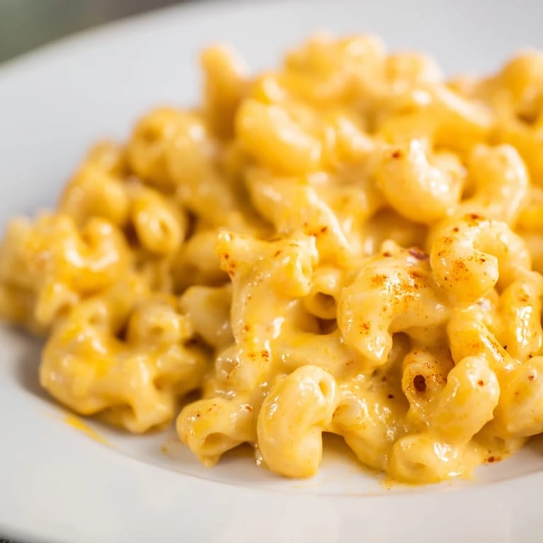 Warm, bubbling Easy Tinis Mac & Cheese topped with golden breadcrumbs is ready to serve.