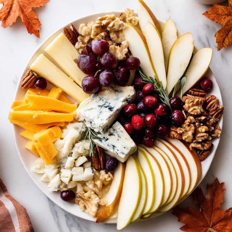 A stunning Autumn Leaf Cheese Platter, complete with a baguette, crackers, and honey, perfect for entertaining.