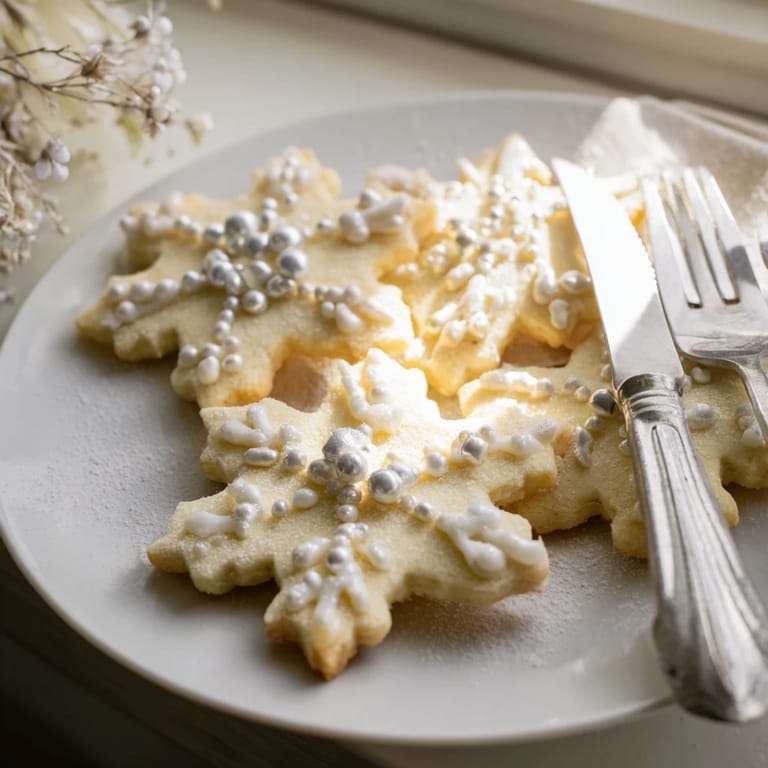Imagine the glistening melted white chocolate over these beautifully decorated Winter Snowflake Platter cookies.