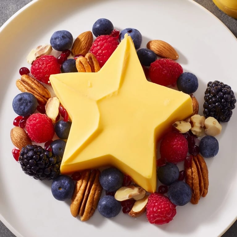 Delicious Shooting Star Cheese Board, overflowing with fresh berries and nuts beside the cheese star.
