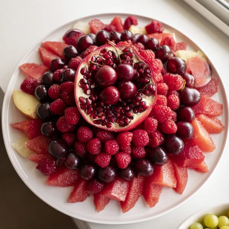 Vibrant image of The Pomegranate Pivot fruit platter, showcasing a refreshing display of sweet, juicy fruits.