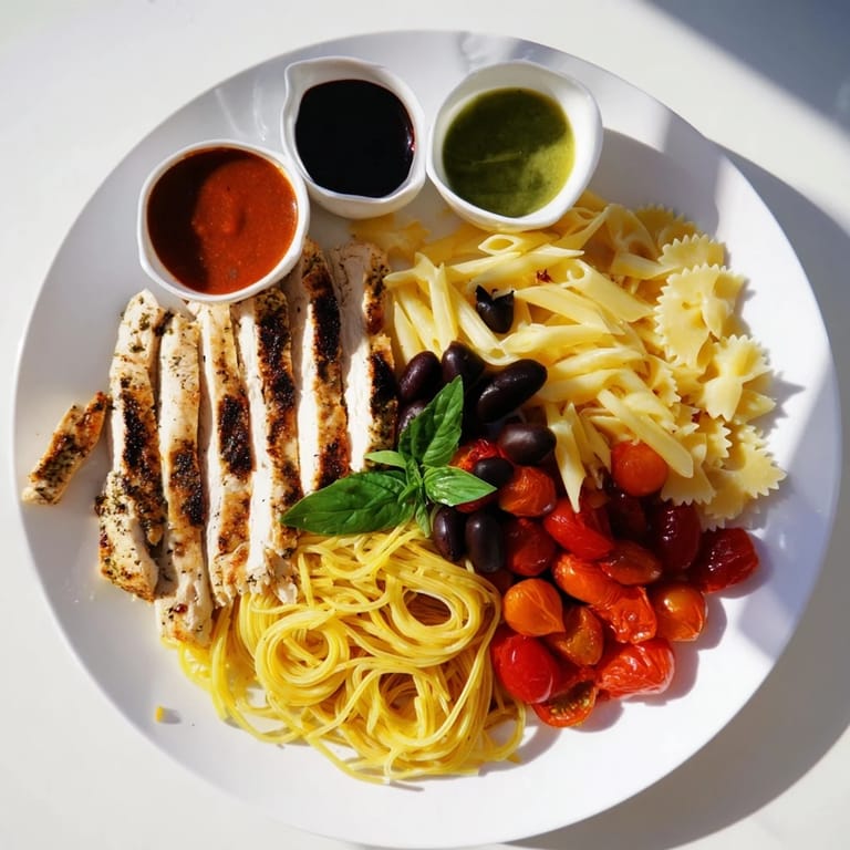 Savory Girl Dinner Pasta Board, ready to share, boasting marinara, pesto, and creamy sauces.