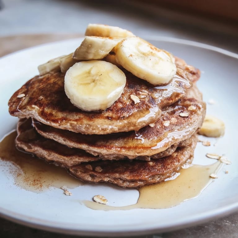 Fluffy banana oat pancakes, perfect for breakfast: a stack of wholesome, delicious goodness.