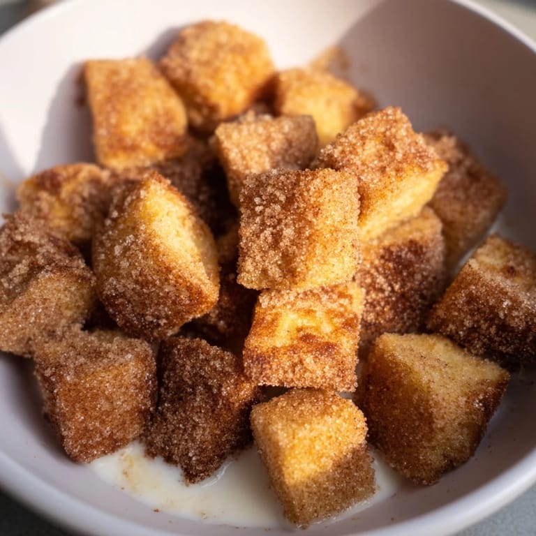 Sweet cinnamon-sugar coated French Toast Cereal, promising a delightful crunch and delicious flavor in every bite.